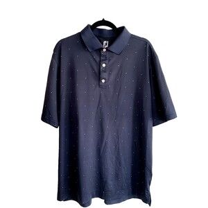 FootJoy Polo Shirt Mens Large Blue Dotted Golf Performance Outdoor Sports Preppy